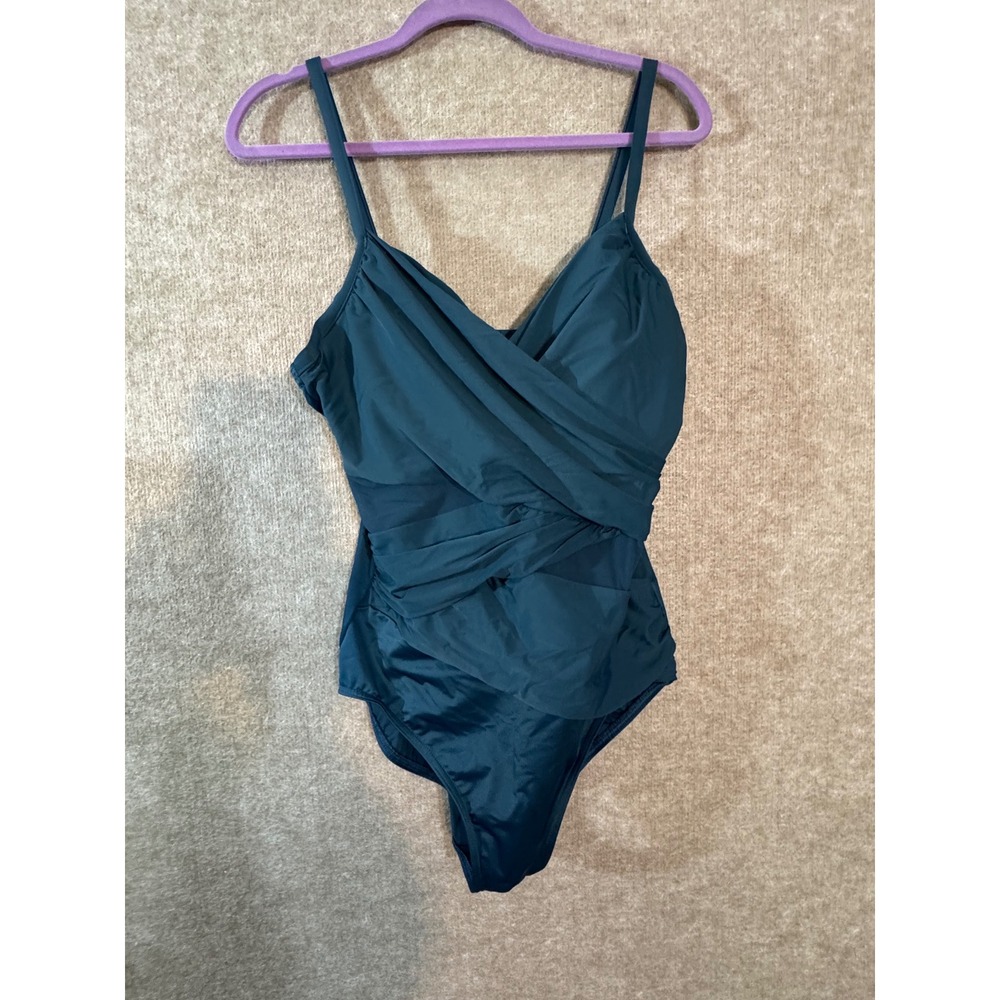 Miraclesuit One Piece Swimsuit Women M Blue Surplice Ruched Shaping Swimwear